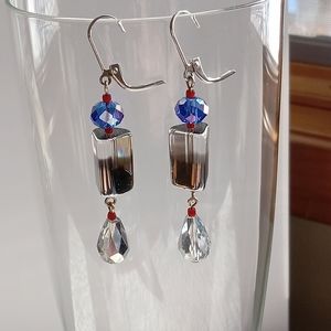 Artisan Women Dangle Drop Purple Silverplated Vtg Teardrop Crystal Earrings OOAK